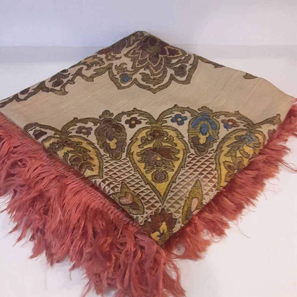 Vintage Woven And Fringed Tablecloth Middle Eastern Eclectic Urduian